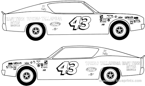 Ford Torino Talladega 1969 NASCAR [Petty] - Форд - чертежи, габариты, рисунки автомобиля